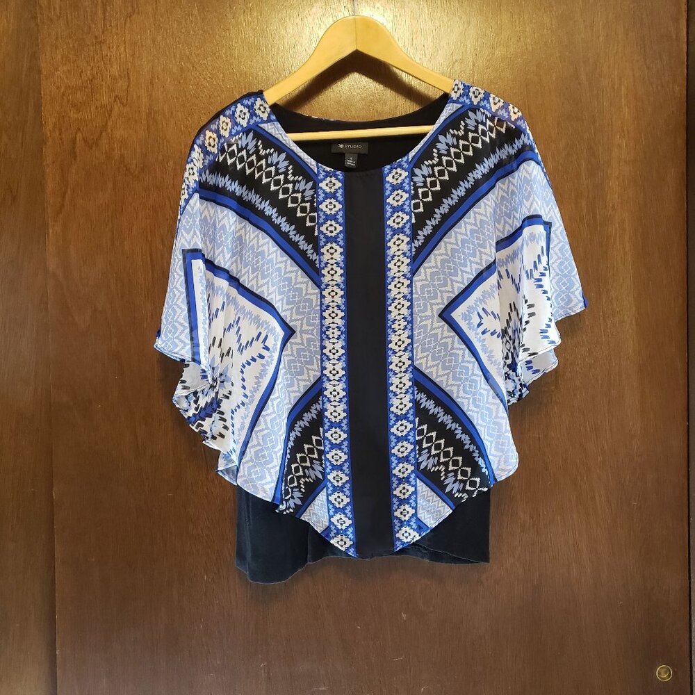 AB Studio Tank Top With Semi-Sheer Poncho Overlay